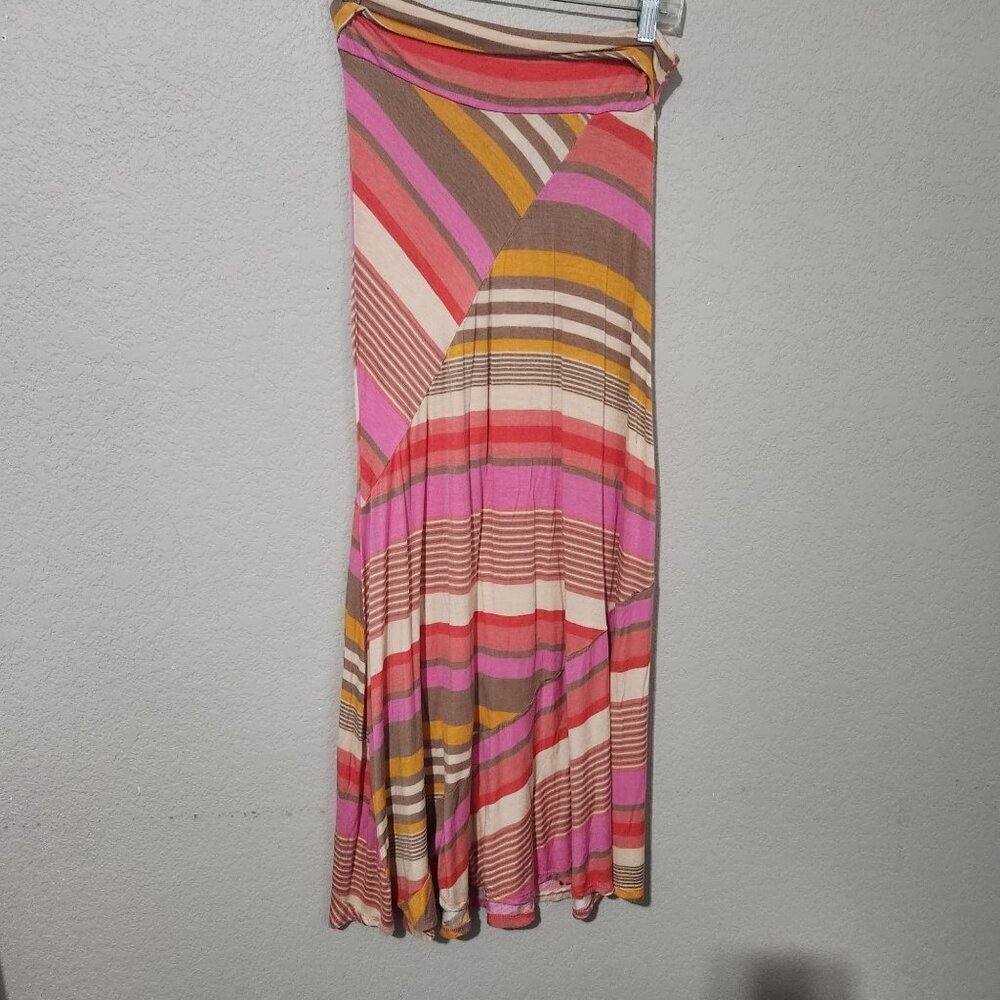 Pleione Skirt Womens Small Multicolor Patchwork Striped Boho Maxi